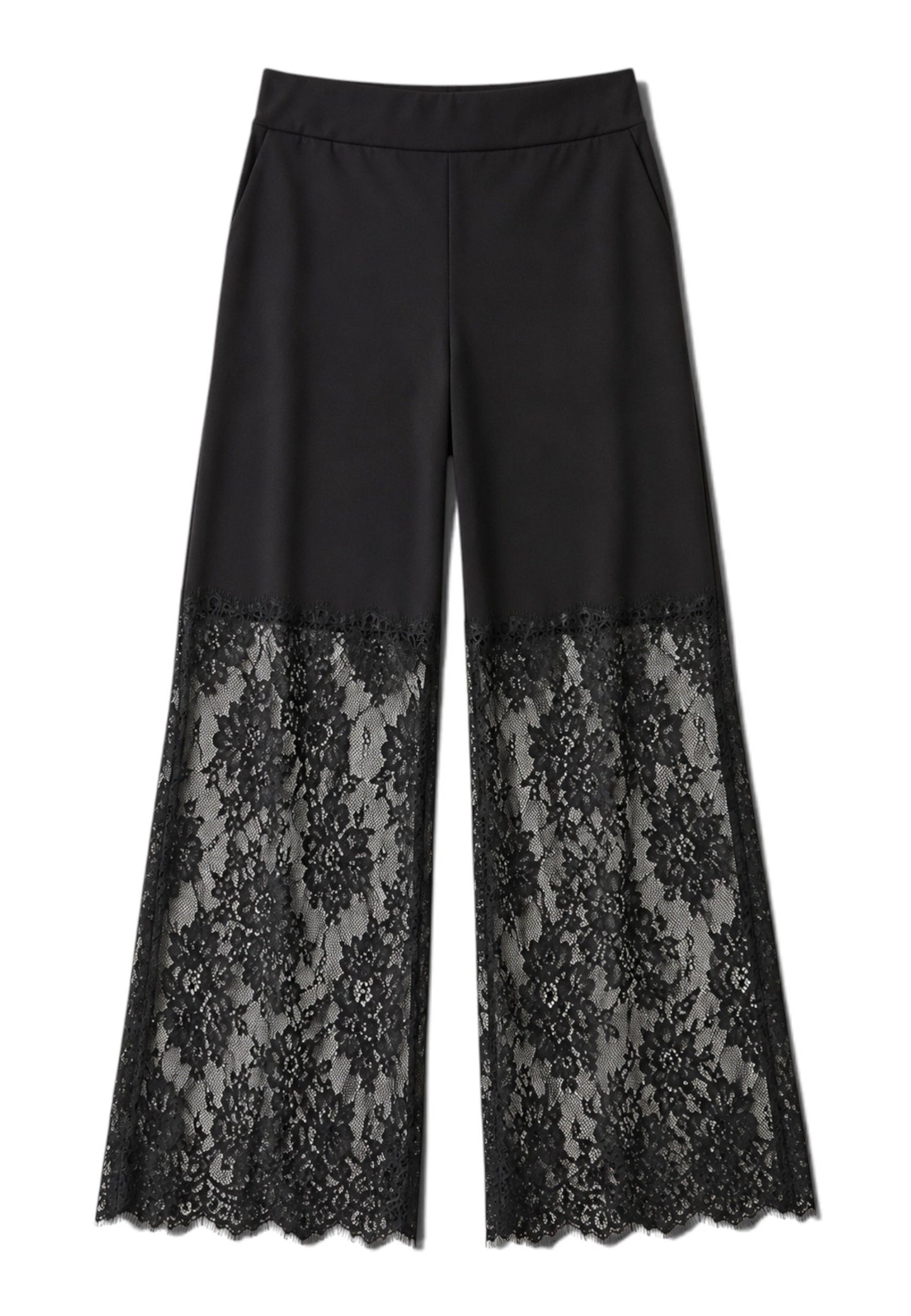 LE STREGHE - Pantalone A Palazzo Con Pizzo Nero