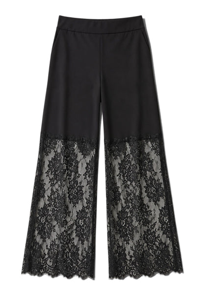 LE STREGHE - Pantalone A Palazzo Con Pizzo Nero