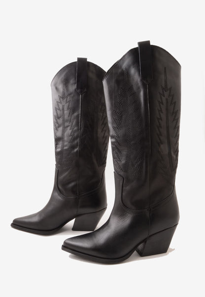 DIVINE FOLLIE - Texano Ricamo Vera Pelle Nero