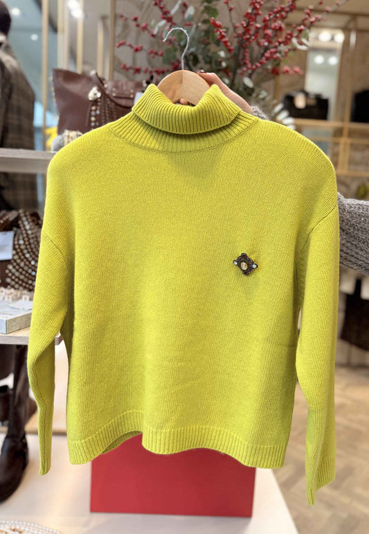 MOTEL - Pullover Dolcevita Spilla Lime