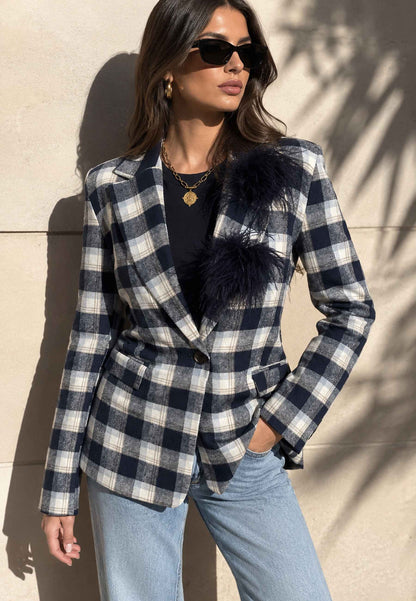 MOTEL - Blazer A Quadri Blu