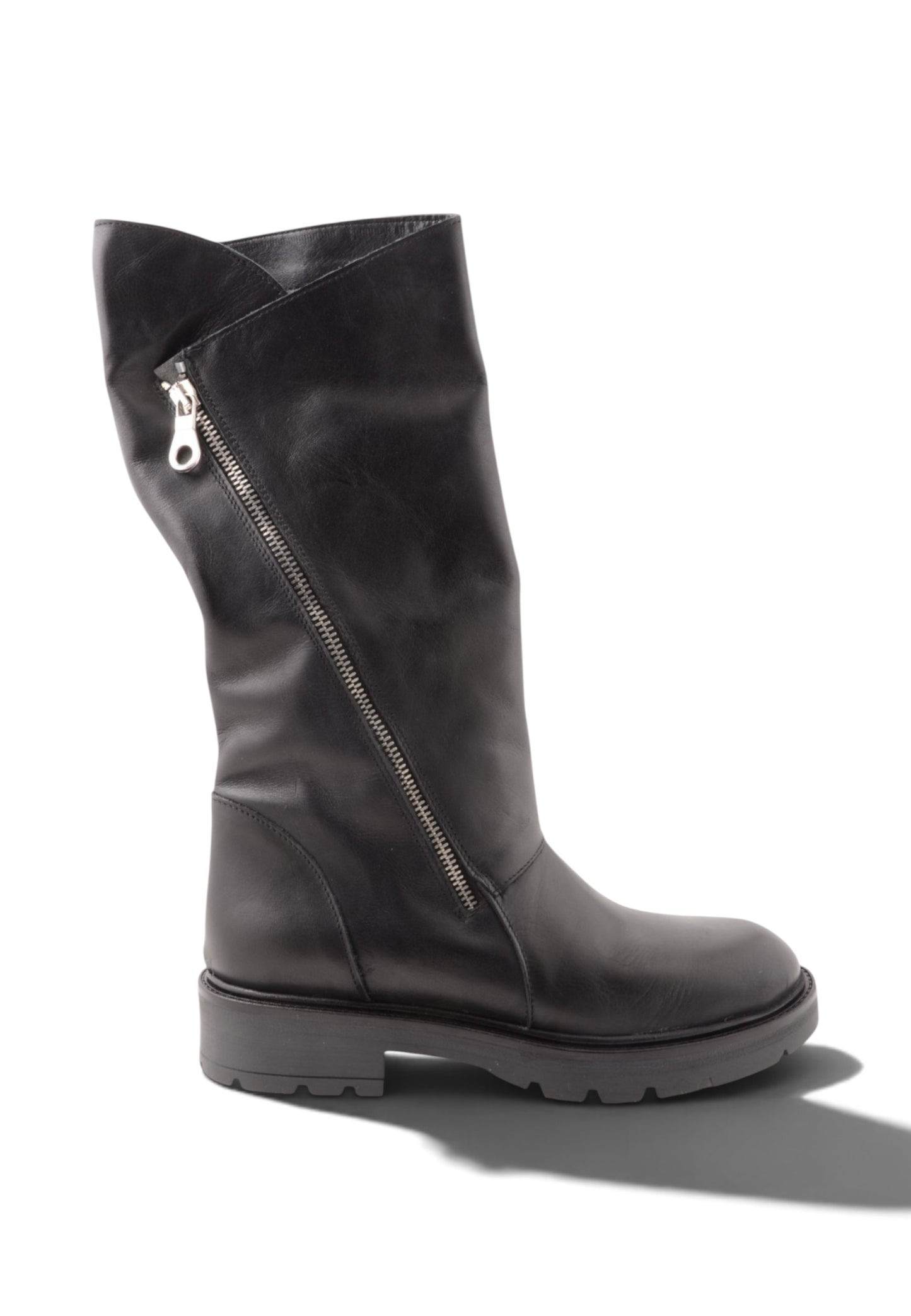 DIVINE FOLLIE - Stivale Biker In Vera Pelle Nero