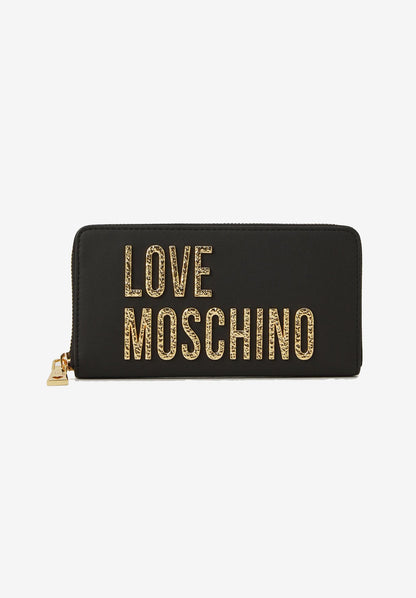 LOVE MOSCHINO - Portafoglio Zip Around Lettering Nero oro
