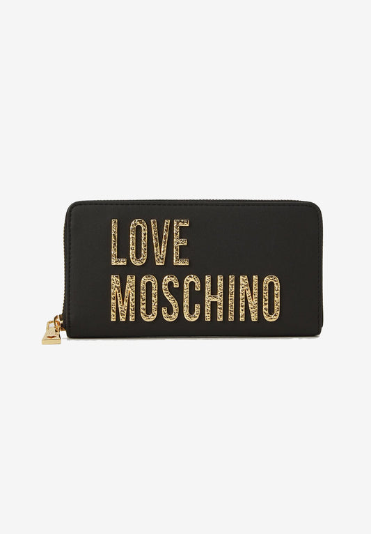 LOVE MOSCHINO - Portafoglio Zip Around Lettering Nero oro