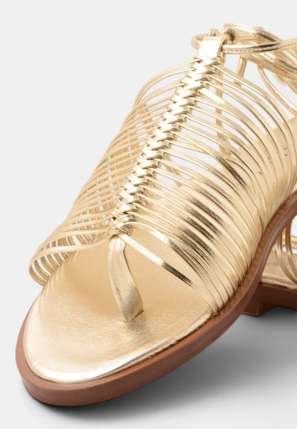 DIVINE FOLLIE - Sandali Piatti Intrecciati in Oro Laminato