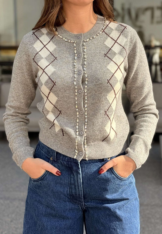 MOTEL - Cardigan Strass In Maglia Grigio