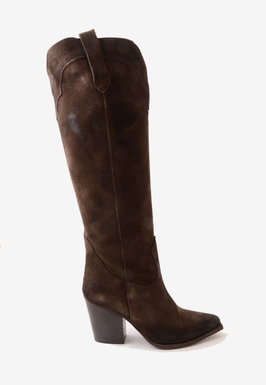DIVINE FOLLIE - Stivale Texano Alto Crosta Moro