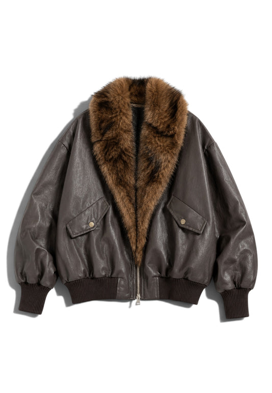 MOTEL - Bomber Oversize in Faux Leather Grigio Marrone