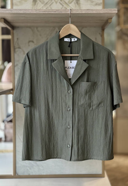 PLEASE - Camicia Crop Salvia