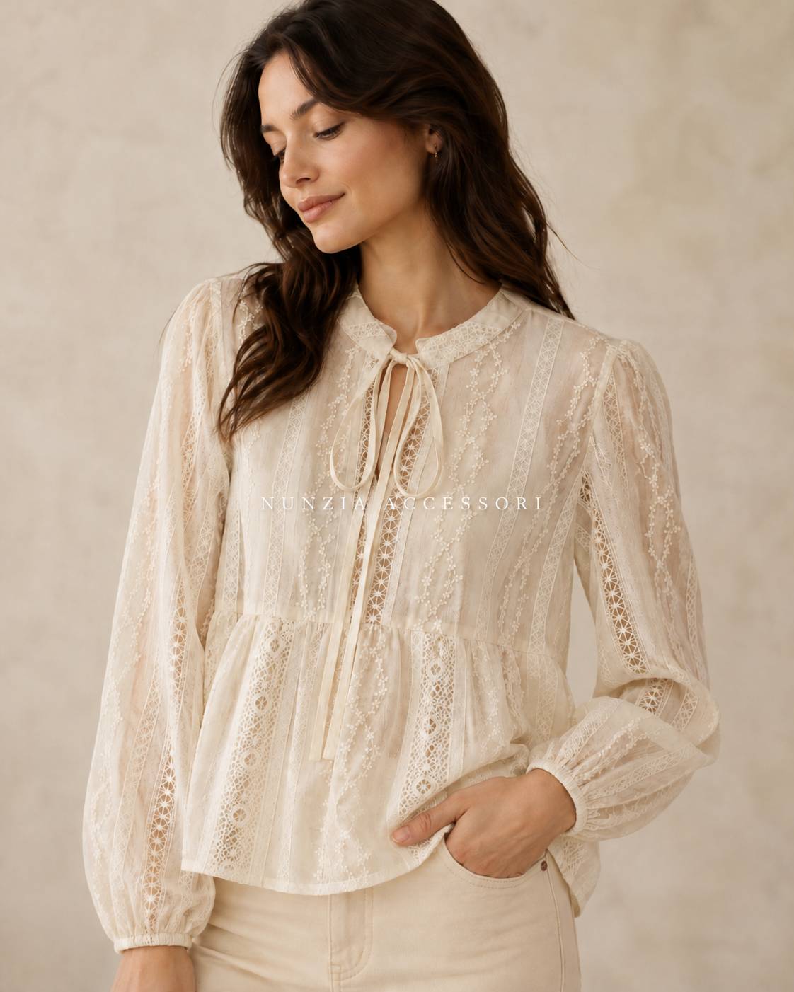 LE STREGHE - Camicia Coreana Pizzo Panna