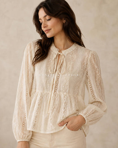 LE STREGHE - Camicia Coreana Pizzo Panna