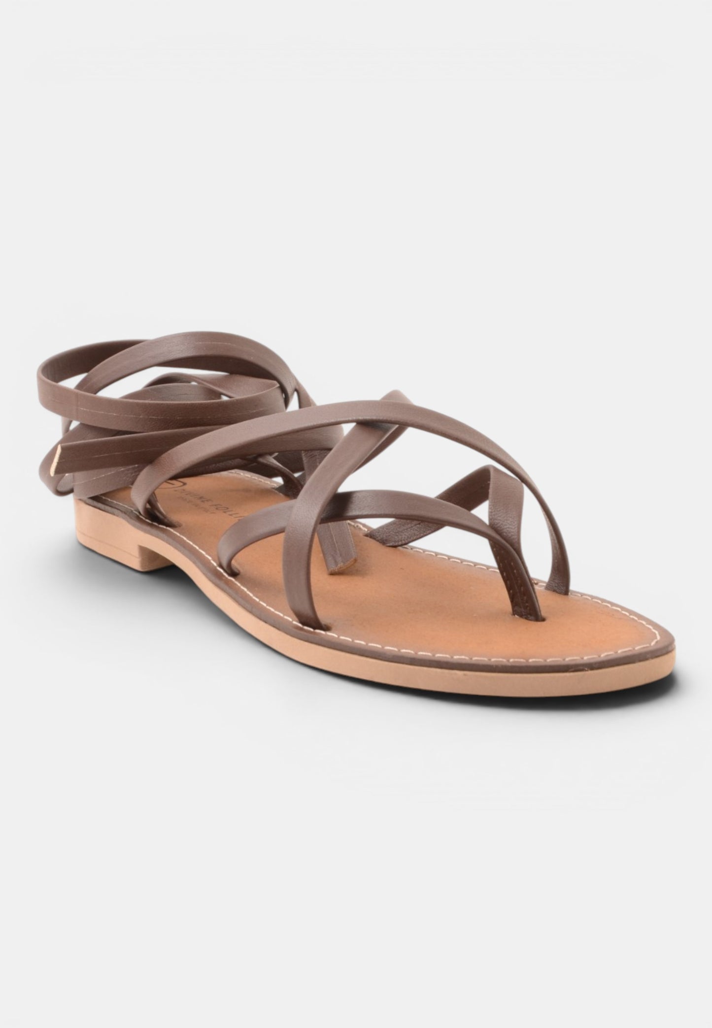 DIVINE FOLLIE - Sandali Piatti in Pelle Marrone
