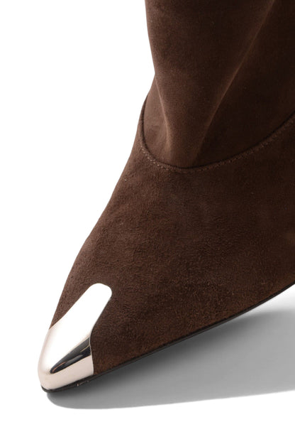 DIVINE FOLLIE - Stivaletto Camoscio Con Punta Metallica Moro