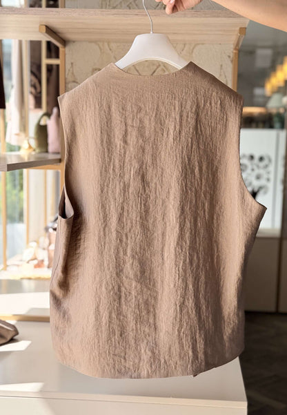 SUSY STAR CURVY - Gilet Abbotonatura Asimmetrica Beige