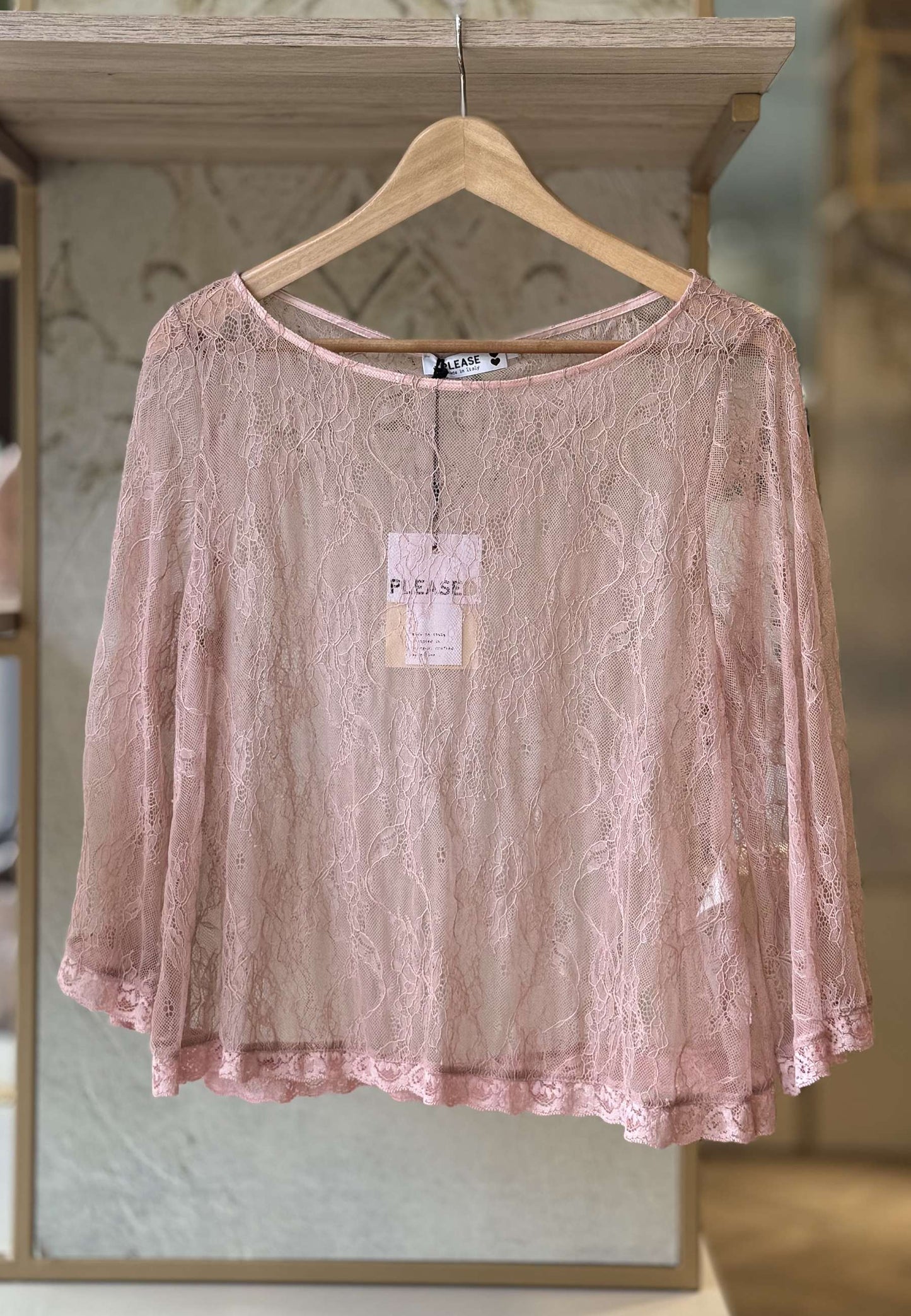 PLEASE - Maglia Pizzo Cipria