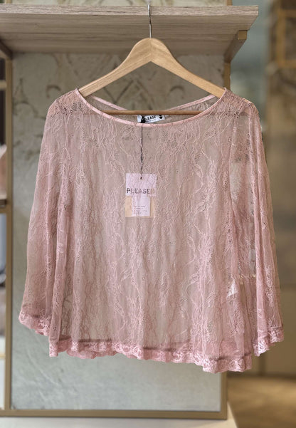 PLEASE - Maglia Pizzo Cipria