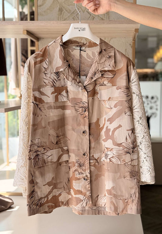 SUSY STAR CURVY - Giacca Pizzo Macramè Hawaii Beige