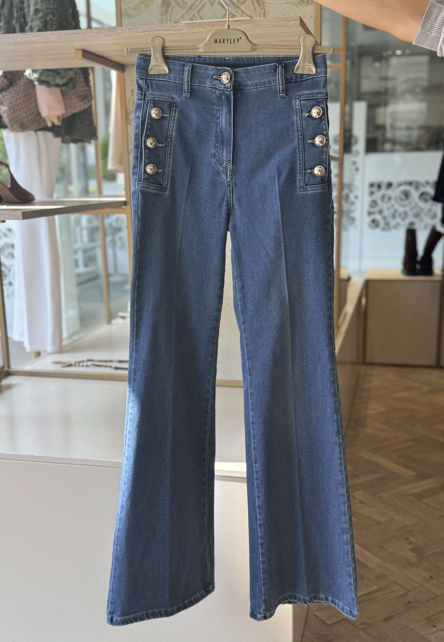 MARYLEY - Jeans Bottoni Oro Denim Scuro