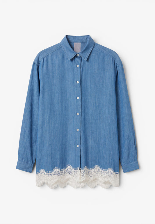 MINERVA - Camicia Manica Lunga Pizzo Chambrie