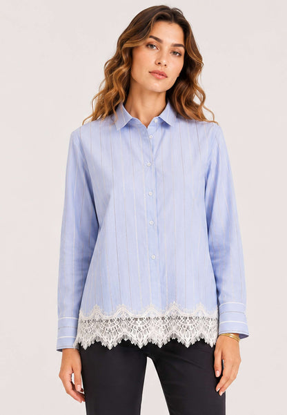 MINERVA - Camicia Rigata E Pizzo Celeste