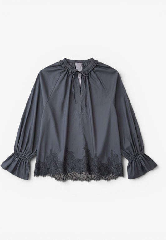 MINERVA - Blusa Bohémien Con Pizzo Nero