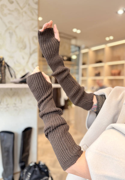 MARYLEY - Abito Lungo In Maglia + Manicotti Moro