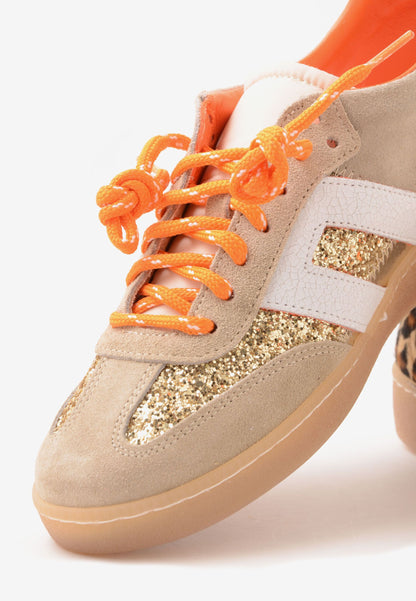 DIVINE FOLLIE - Sneakers Glitter Animalier Arancio