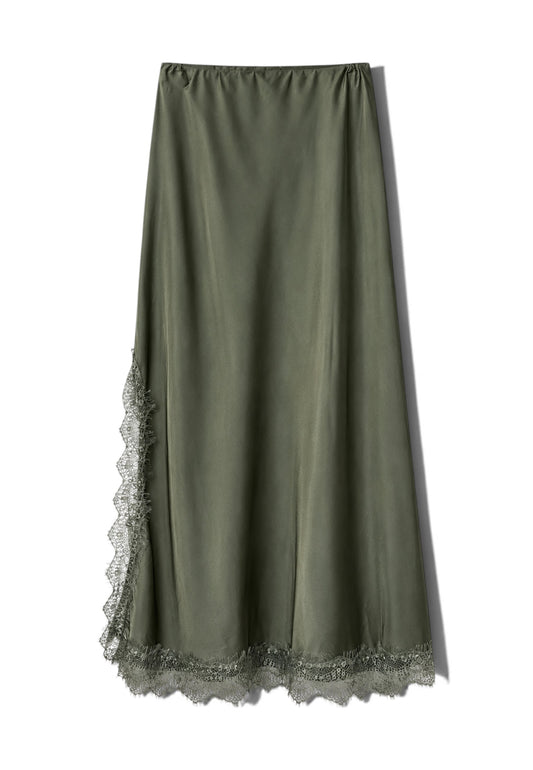 NUNZIA - Gonna Lunga Con Pizzo Verde Oliva