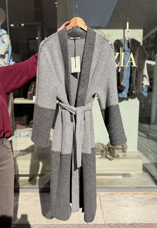 LE STREGHE - Cappotto Vestaglia Lana Cotta Grigio