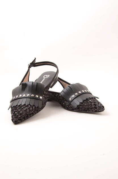 DIVINE FOLLIE - Slingback Raffia Nero