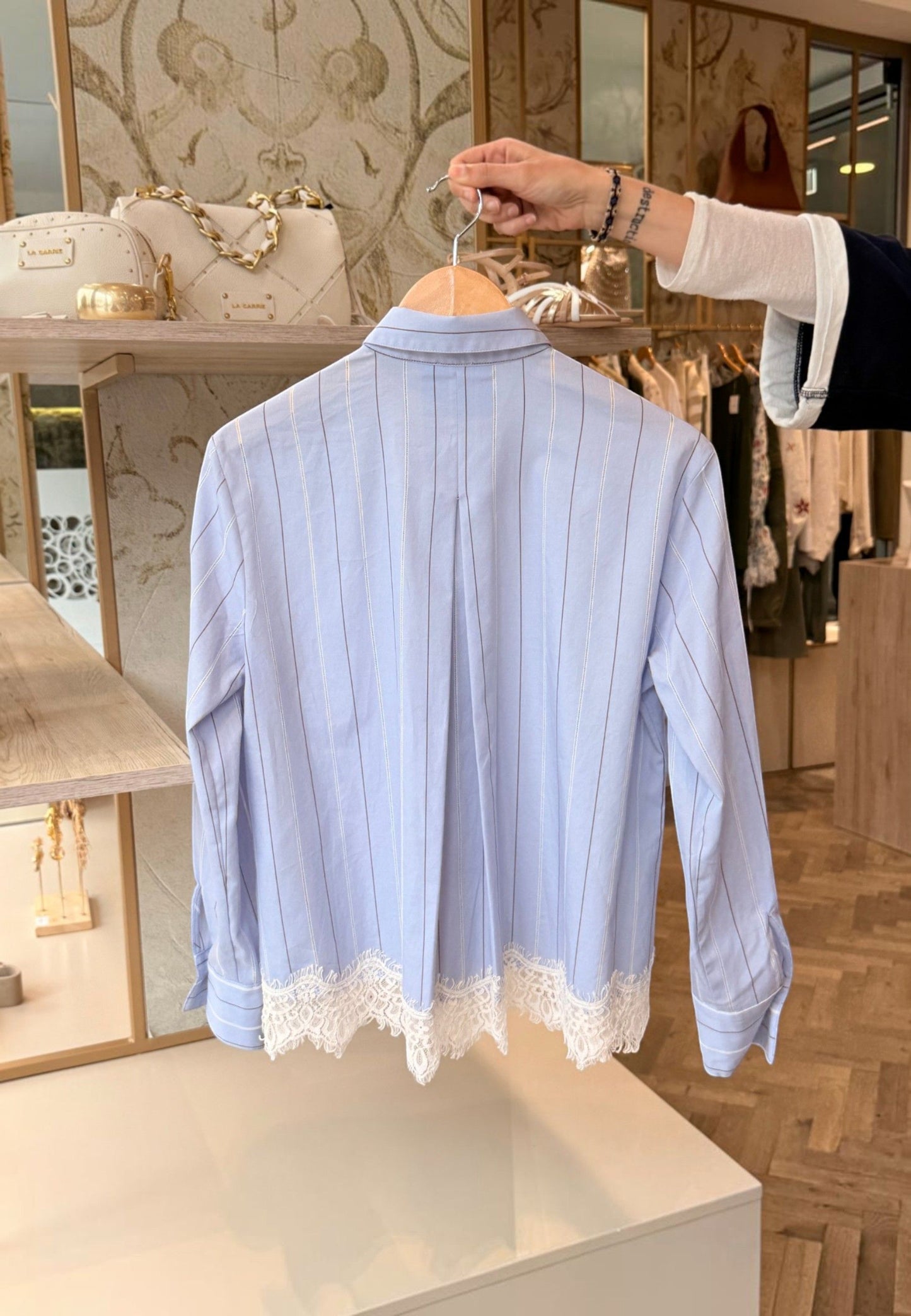MINERVA - Camicia Corta Pizzo Azzurro