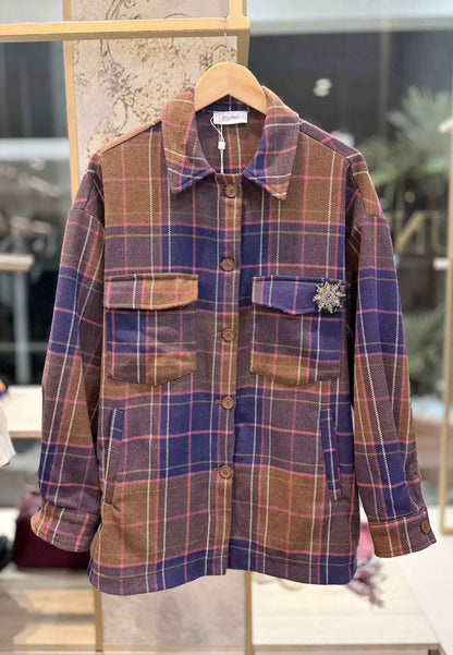 MOTEL - Camicia Over A Quadri Viola/Fuxia