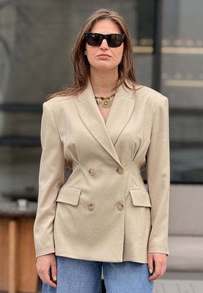 MARYLEY - Blazer Doppiopetto Spinato Sabbia