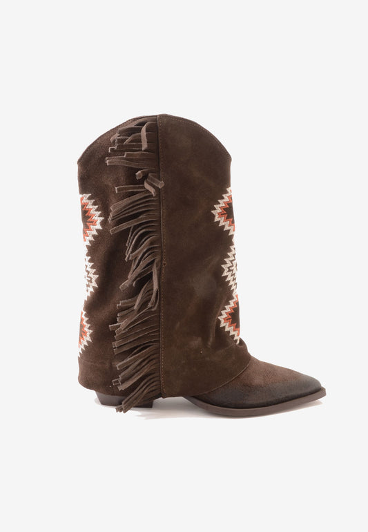 DIVINE FOLLIE - Stivale Camoscio Ricamo Etnico Moro