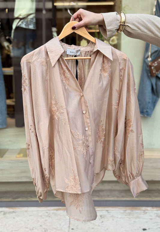 MARYLEY - Camicia Ricamo Nocciola