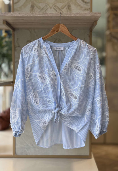 MOTEL - Camicia Righe Ricamo Cielo