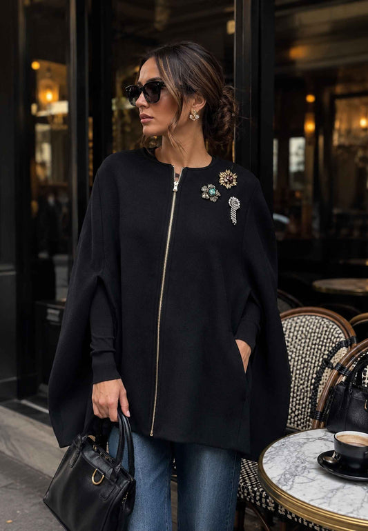 PINK MEMORIES - Cappa Con Zip e Spille Gioiello Nero
