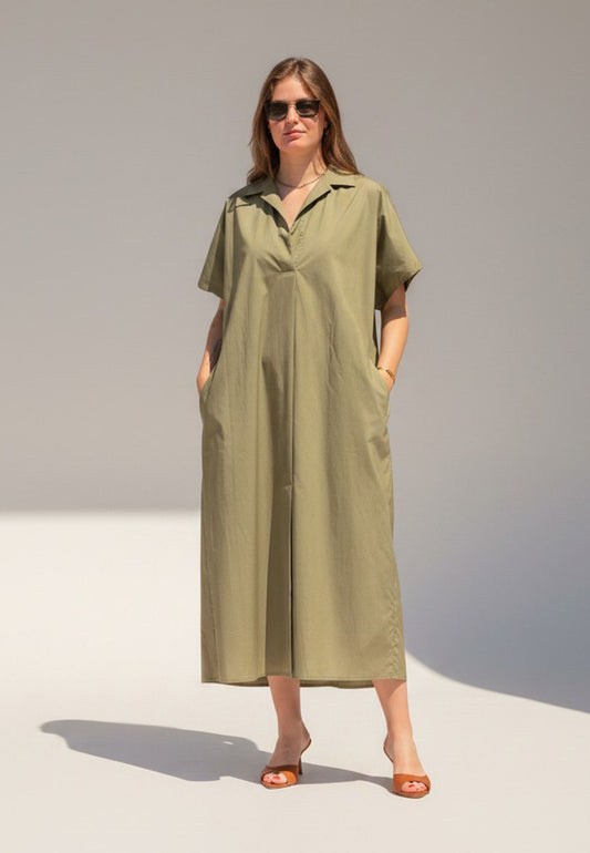 MINERVA - Abito Camicia Lungo Verde Militare