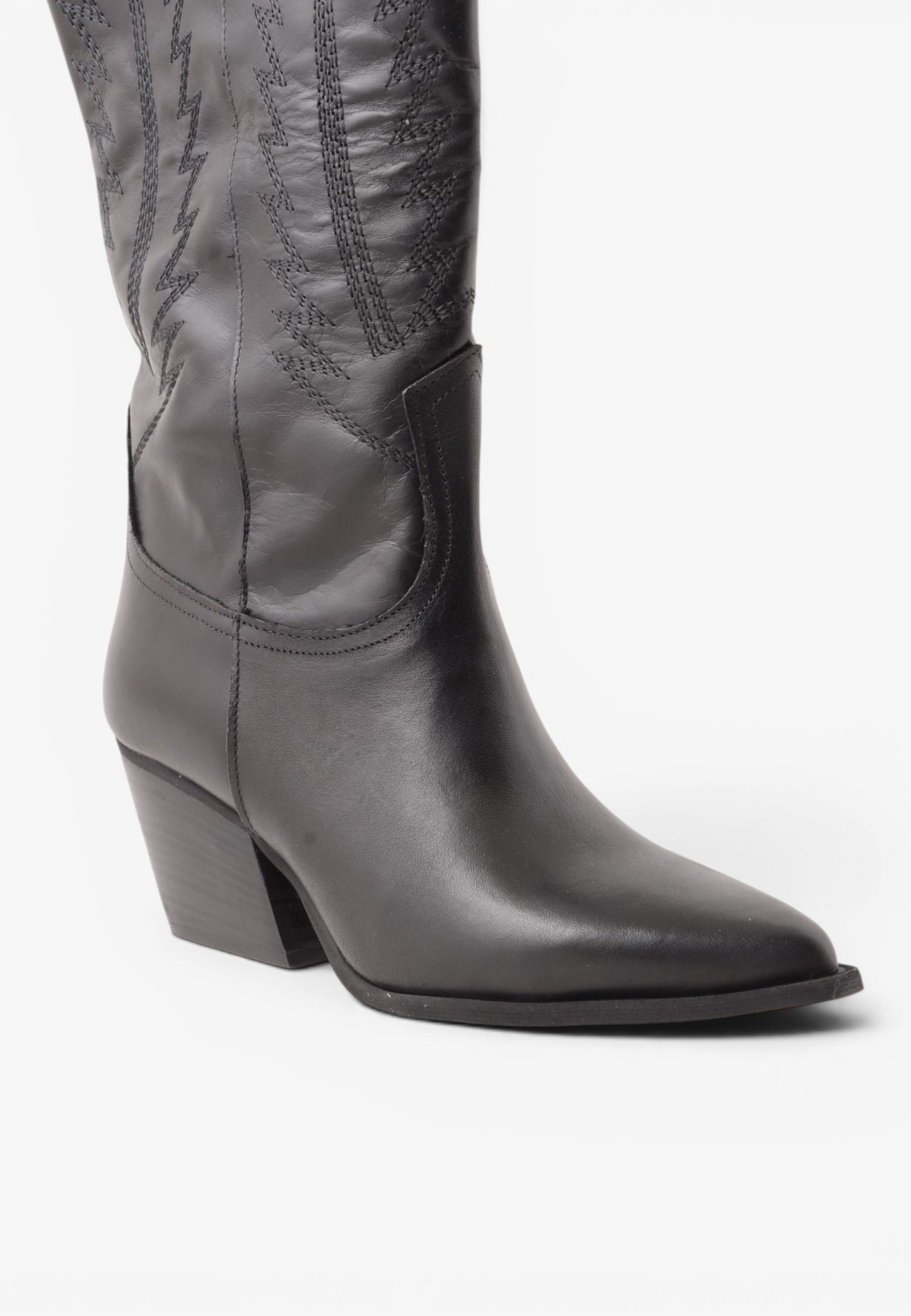DIVINE FOLLIE - Stivale Camperos Alto in Pelle con Ricami Western Nero