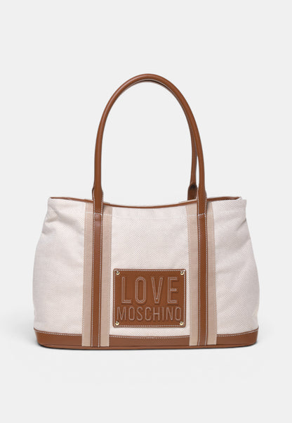 LOVE MOSCHINO - Shopping Bag In Canvas Cuoio