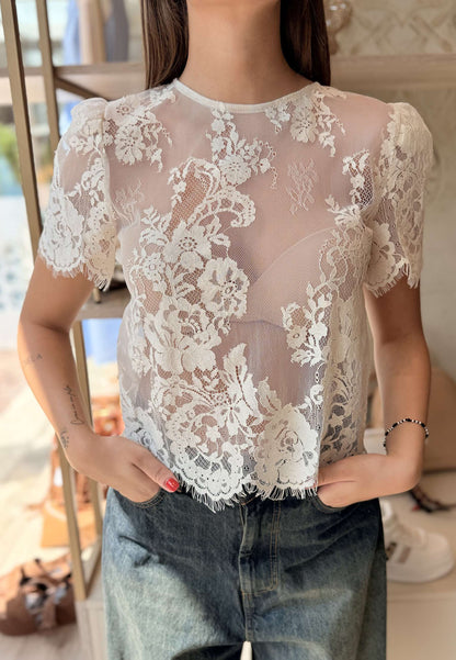MOTEL - T-Shirt In Pizzo Avorio