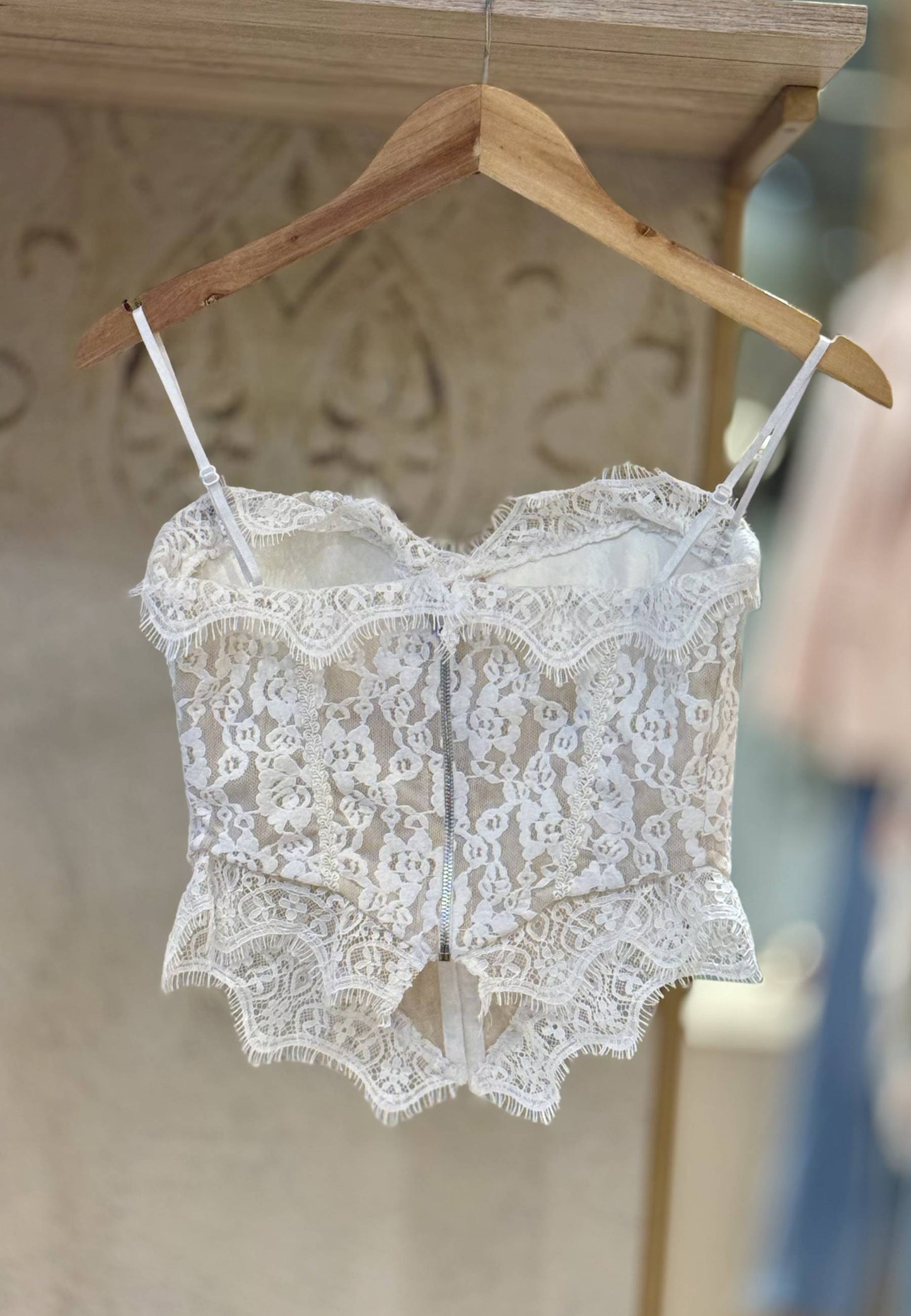 NUNZIA - Corsetto Bustier Pizzo Bianco