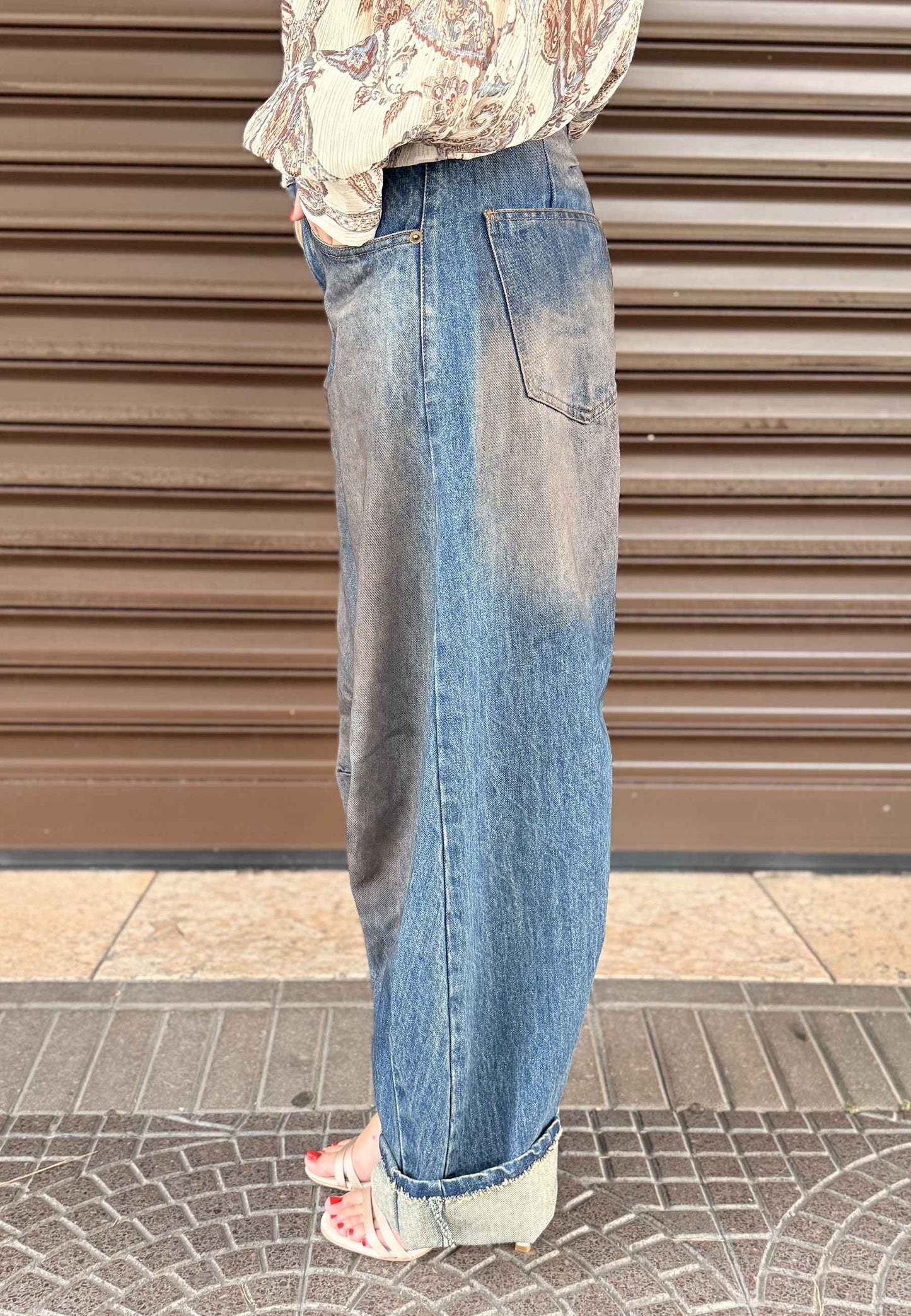 MOTEL - Jeans Larghi Vita Alta Blu
