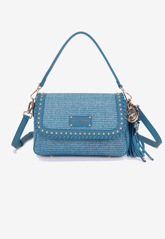 LA CARRIE - Borsa A Spalla In Raffia Azzurro