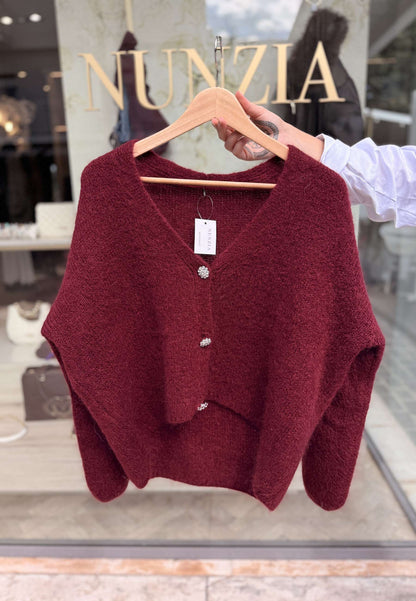 NUNZIA - Cardigan In Mohair Gioiello Burgundy