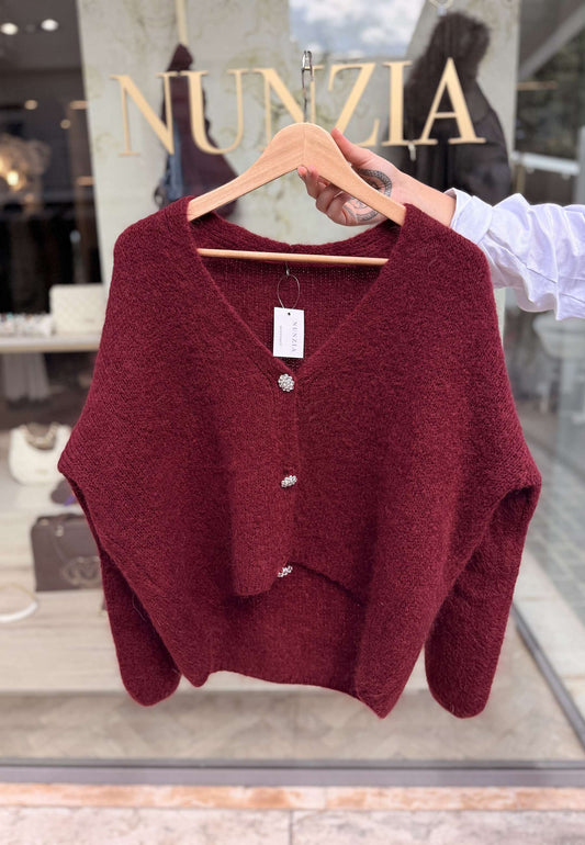 NUNZIA - Cardigan In Mohair Gioiello Burgundy