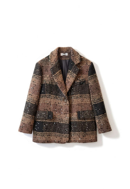 LE STREGHE - Giacca Over Monopetto Check Paillettes