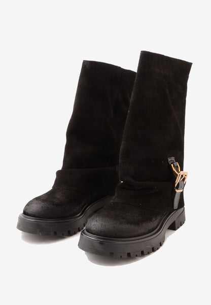 DIVINE FOLLIE - Stivale Risvolto Camoscio Nero