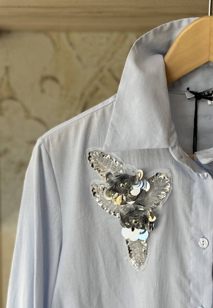 PLEAASE - Camicia Strass Celeste