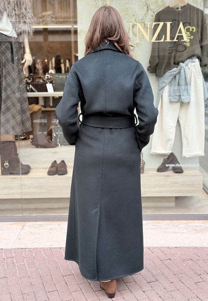 LE STREGHE - Cappotto Lungo In Lana Verde Bosco